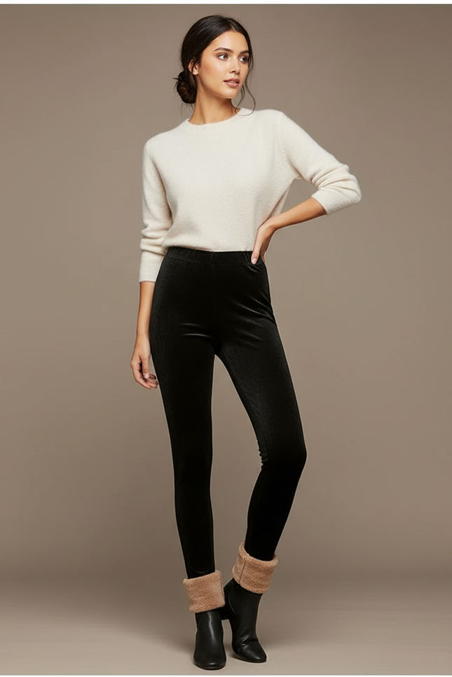 Pantalon Velours Noir Slim Taille Haute Femme Hiver
