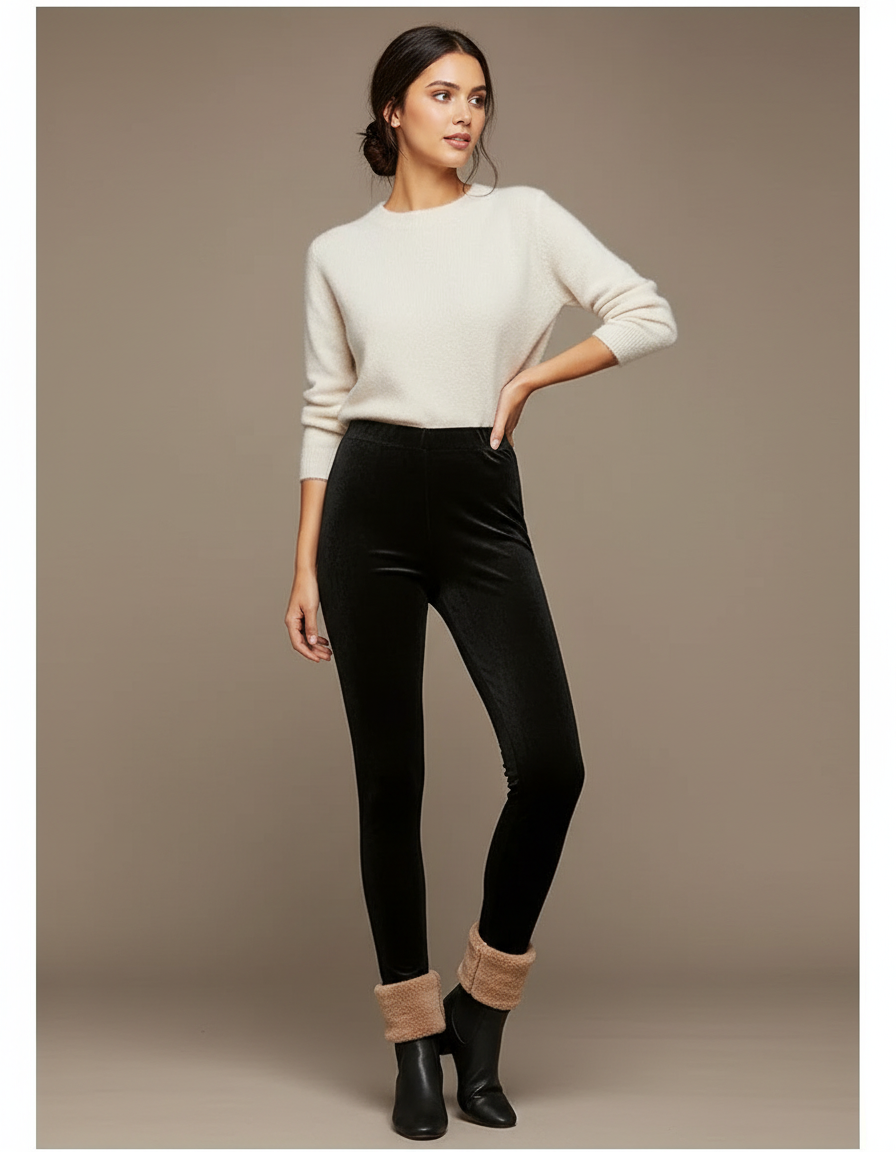 Pantalon Velours Noir Slim Taille Haute Femme Hiver