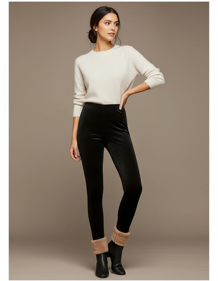 Pantalon Velours Noir Slim Taille Haute Femme Hiver