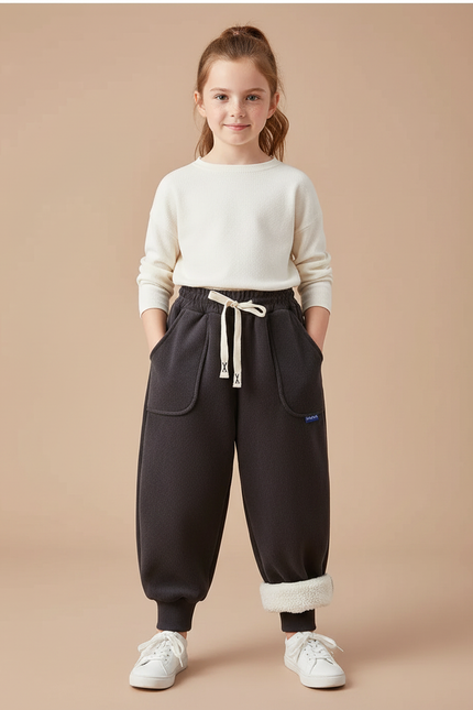 Pantalon Velours Gris Épais Ample Doublé Fille - Molleton
