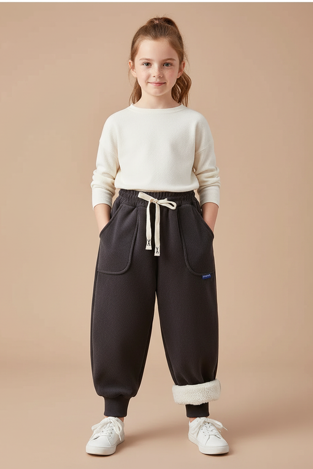 Pantalon Velours Gris Épais Ample Doublé Fille - Molleton