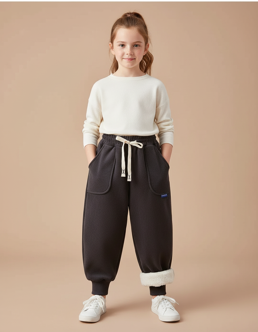 Pantalon Velours Gris Épais Ample Doublé Fille - Molleton