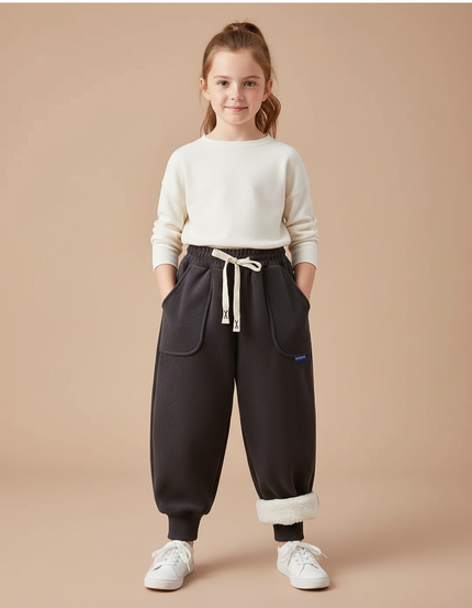 Pantalon Velours Gris Épais Ample Doublé Fille - Molleton