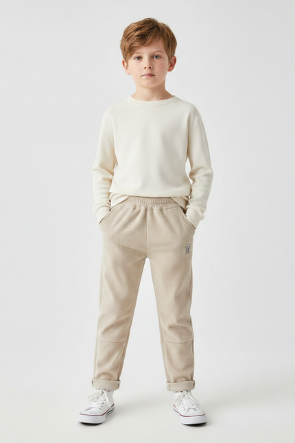 Pantalon Velours Côtelé Beige Décontracté Enfant - Cordé