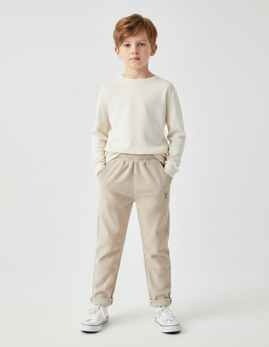 Pantalon Velours Côtelé Beige Décontracté Enfant - Cordé