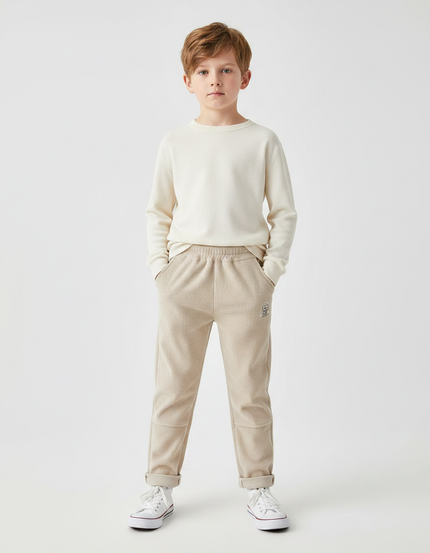 Pantalon Velours Côtelé Beige Décontracté Enfant - Cordé