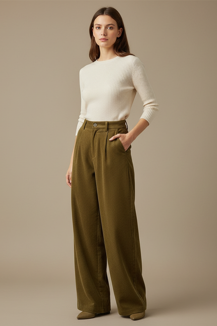 Pantalon Kaki Velours Femme - Cordé