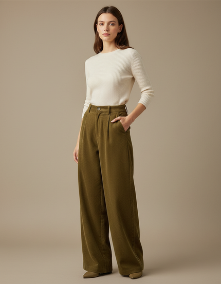 Pantalon Kaki Velours Femme - Cordé