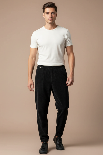 Pantalon Velours Côtelé Noir Droit Homme Décontracté - Cordé