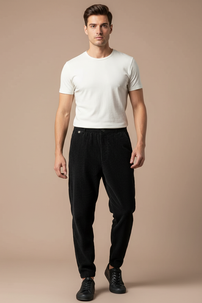 Pantalon Velours Côtelé Noir Droit Homme Décontracté - Cordé