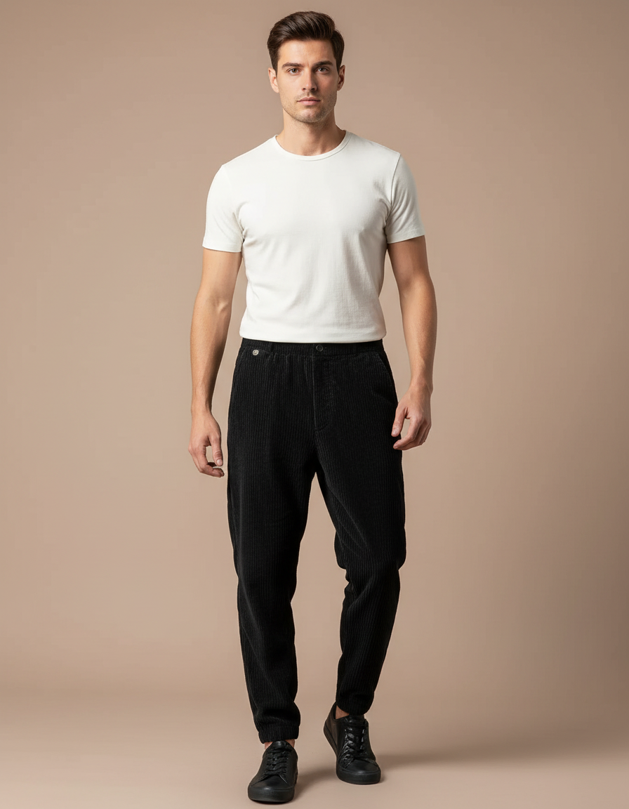 Pantalon Velours Côtelé Noir Droit Homme Décontracté - Cordé