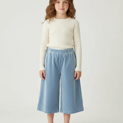 Pantalon Velours Bleu Ciel Large Enfant Confortable