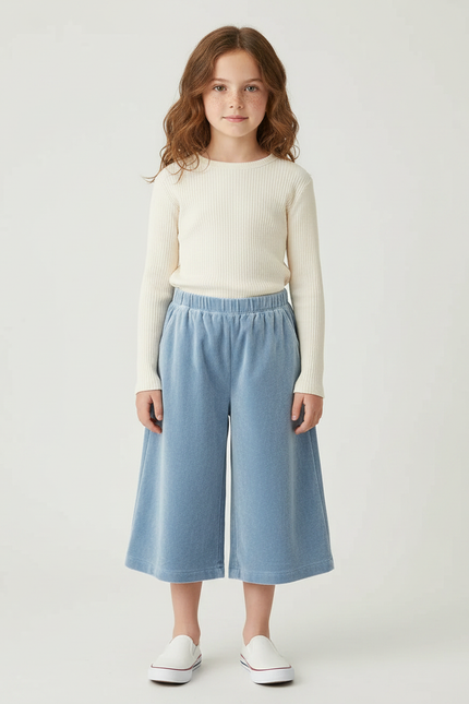 Pantalon Velours Bleu Ciel Large Enfant Confortable