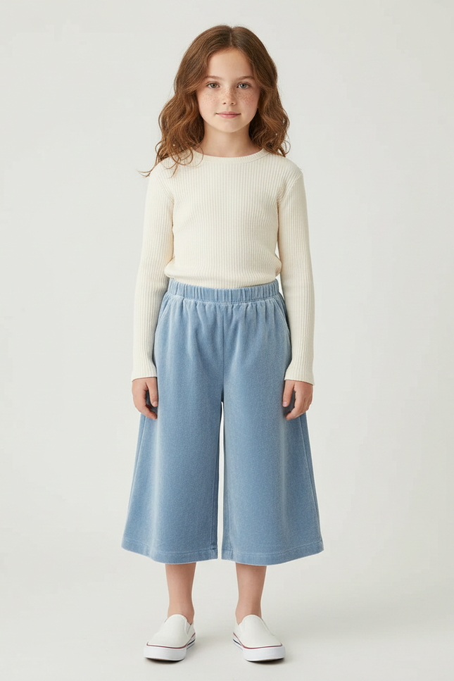 Pantalon Velours Bleu Ciel Large Enfant Confortable