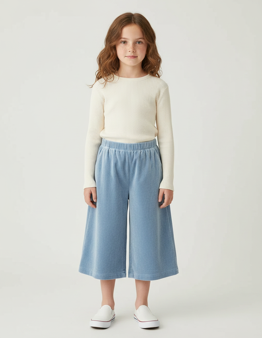 Pantalon Velours Bleu Ciel Large Enfant Confortable