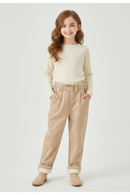 Pantalon Velours Beige Côtelé Ample Doublé Confortable