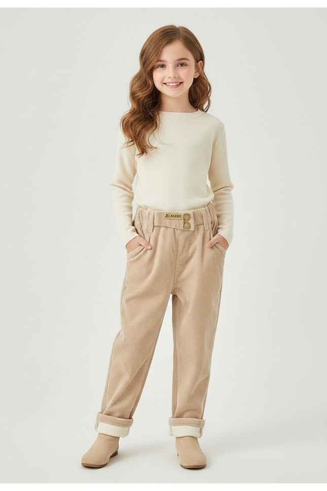 Pantalon Velours Beige Côtelé Ample Doublé Confortable