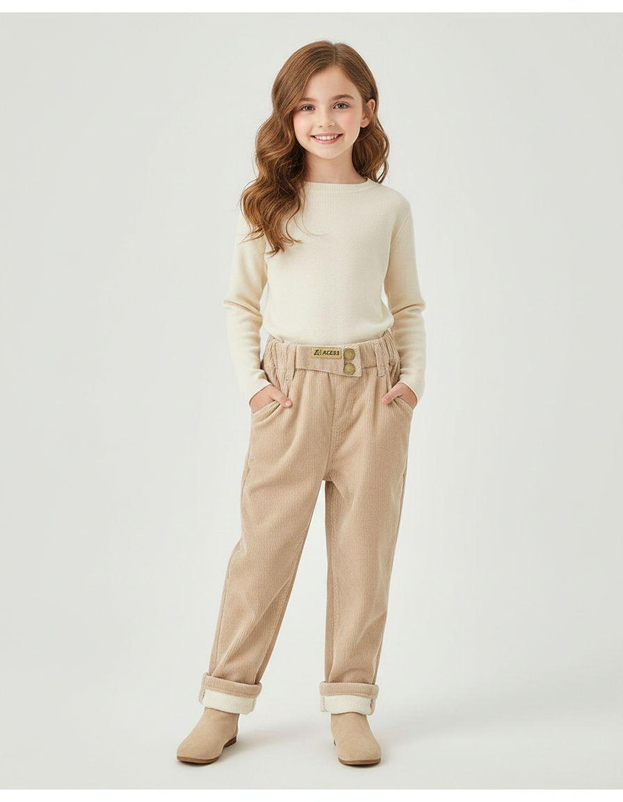Pantalon Velours Beige Côtelé Ample Doublé Confortable