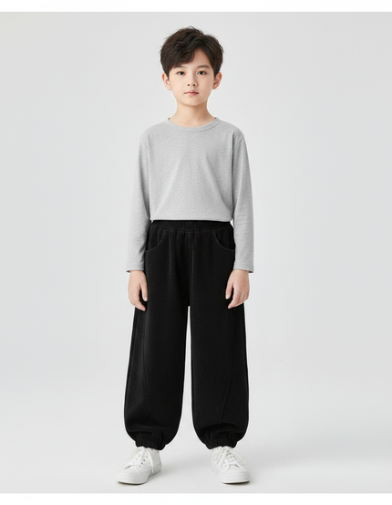 Pantalon Velours Noir Côtelé Ample Décontracté Garçon - Cordé