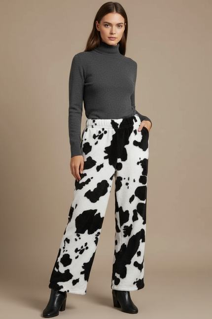 Pantalon Velours Imprimé Vache Ample Décontracté Femme - Molleton