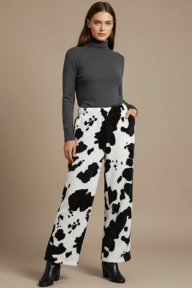 Pantalon Velours Imprimé Vache Ample Décontracté Femme - Molleton