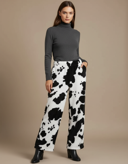 Pantalon Velours Imprimé Vache Ample Décontracté Femme - Molleton