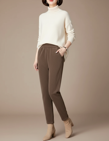 Pantalon Velours Marron Côtelé Droit Ample Femme - Cordé