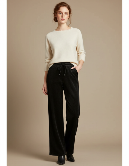Pantalon Velours Noir Côtelé Ample Confortable Femme - Cordé