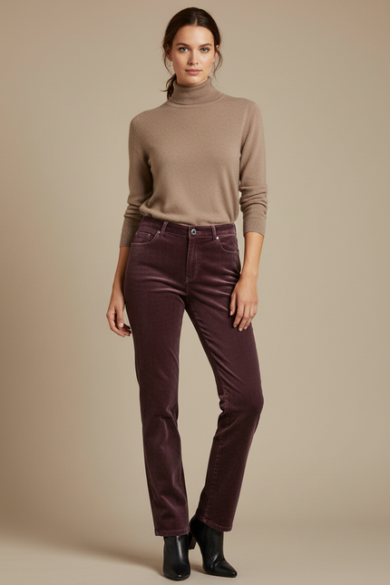 Pantalon Velours Prune Femme - Bordeaux Cordé