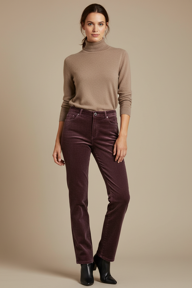 Pantalon Velours Prune Femme - Bordeaux Cordé