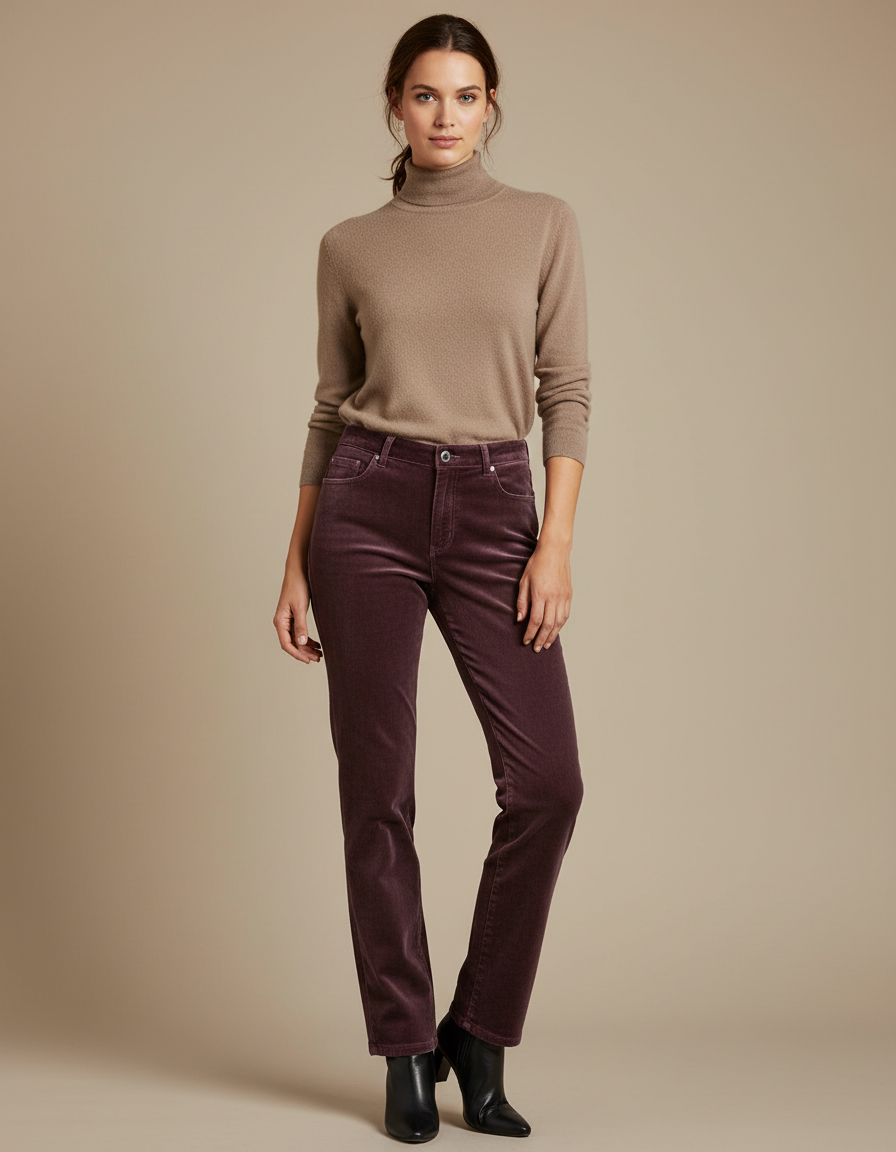 Pantalon Velours Prune Femme - Bordeaux Cordé