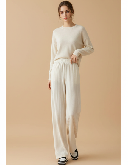 Pantalon Velours Blanc Cassé Côtelé Ample Décontracté - Maille