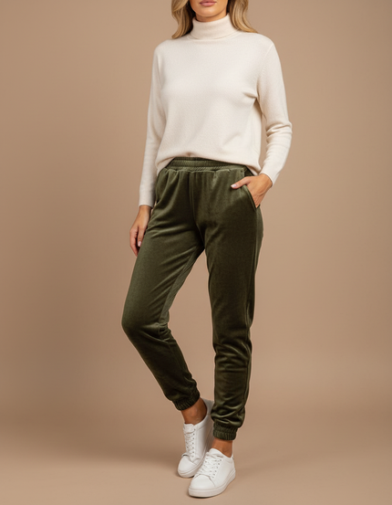 Pantalon Velours Vert Kaki Ample Confortable Élastiqué
