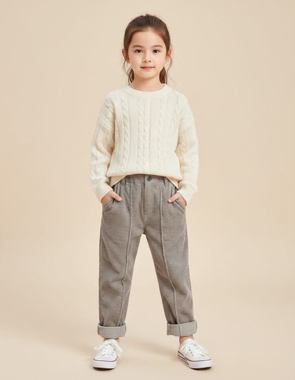 Pantalon Velours Fille Gris Pince - Cordé