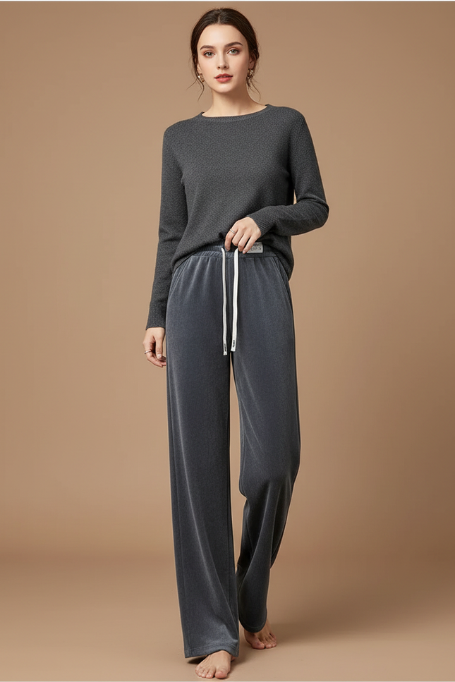 Pantalon Velours Gris Épais Ample Droit Décontracté
