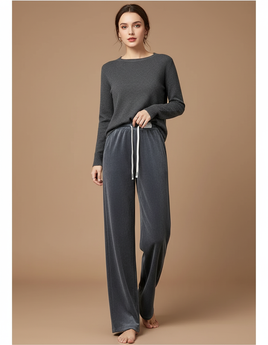 Pantalon Velours Gris Épais Ample Droit Décontracté