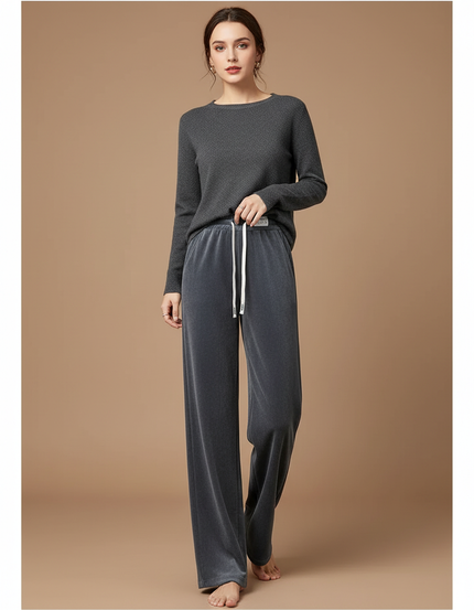 Pantalon Velours Gris Épais Ample Droit Décontracté