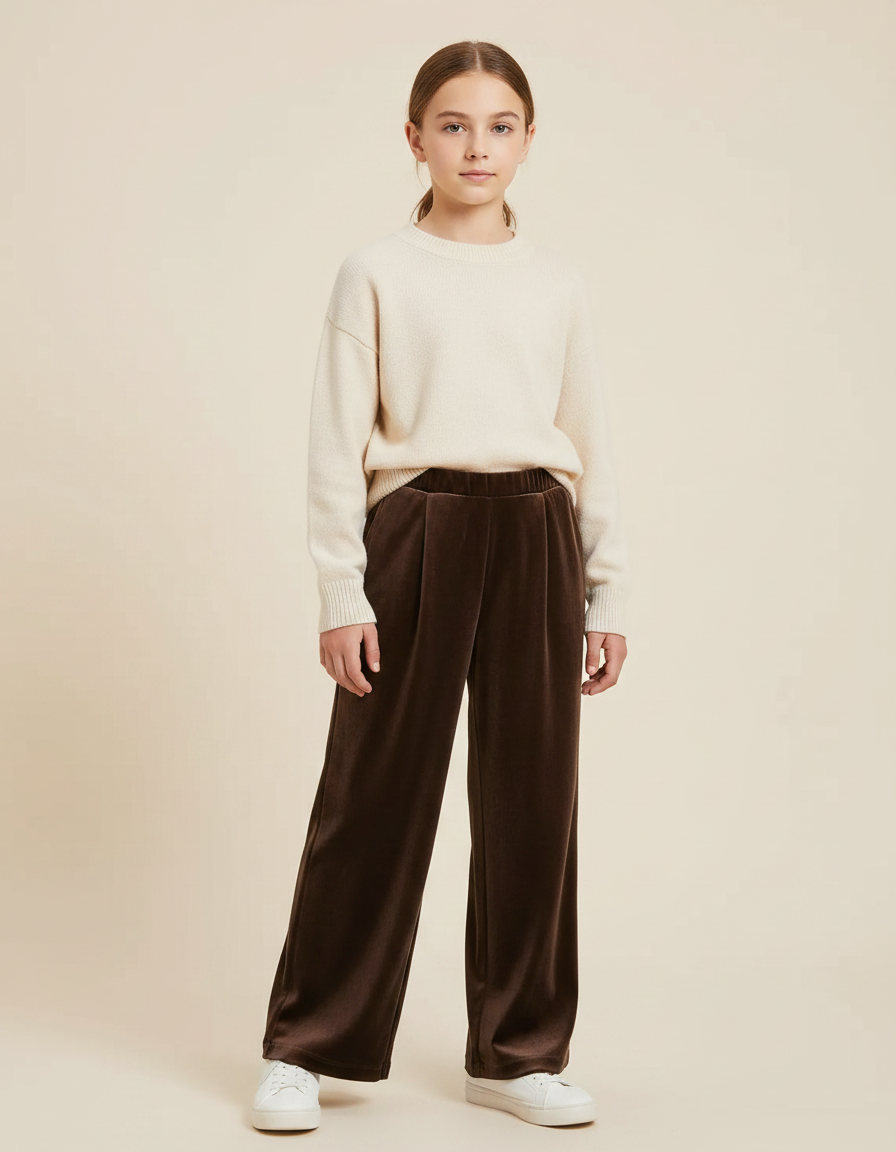 Pantalon Velours Marron Plissé Ample Enfant