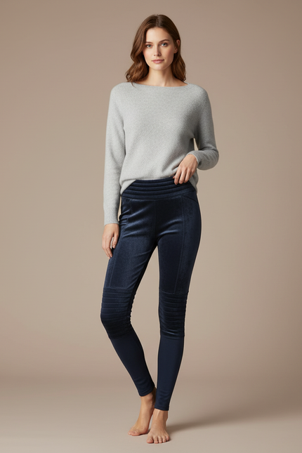 Pantalon Velours Bleu Marine Côtelé Slim Femme