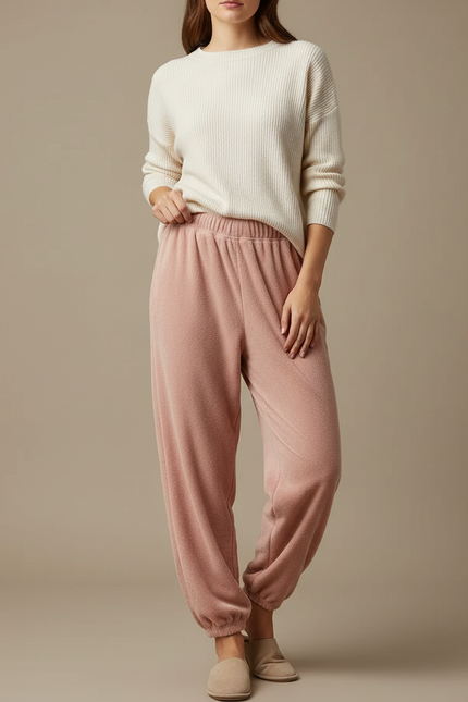 Pantalon Velours Rose Doux Confortable Décontracté Femme