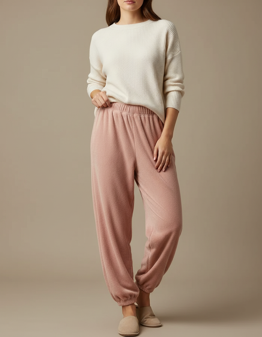 Pantalon Velours Rose Doux Confortable Décontracté Femme