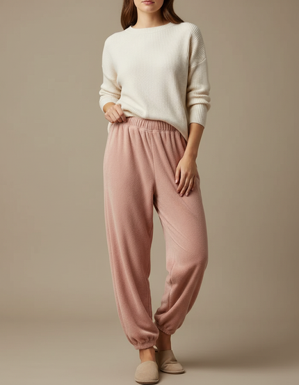 Pantalon Velours Rose Doux Confortable Décontracté Femme