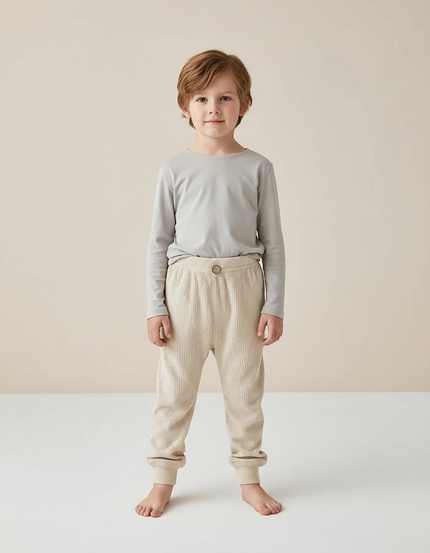 Pantalon Velours Côtelé Beige Élastique Enfant - Cordé