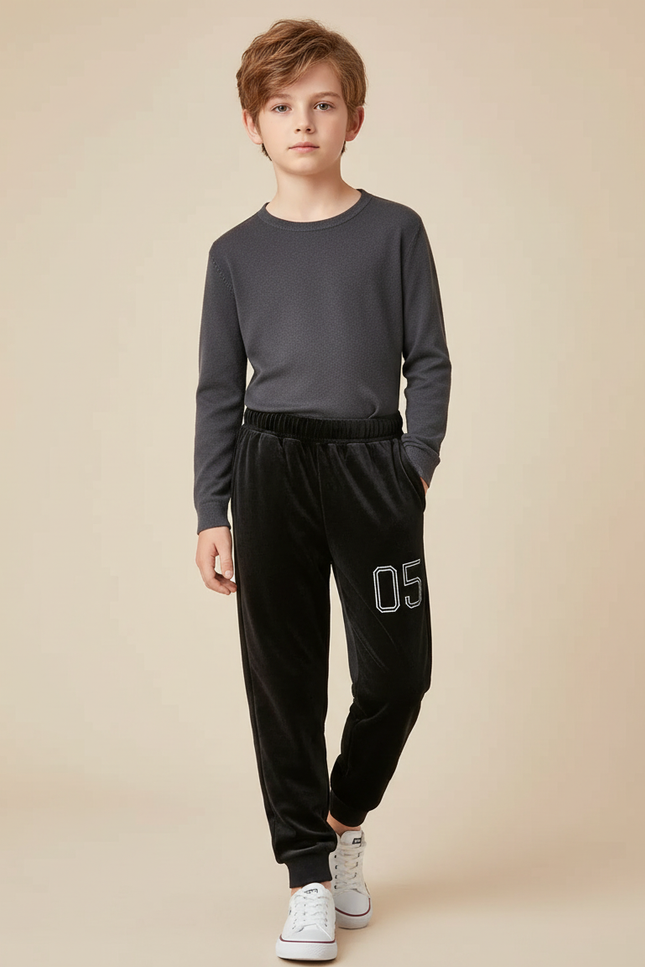 Pantalon Velours Noir Garçon Sport Jogging Chiffre