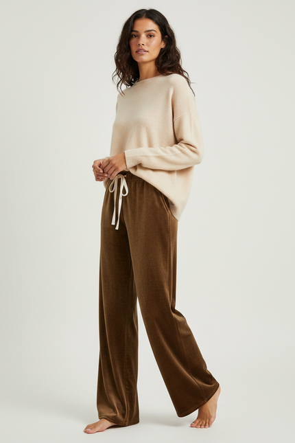 Pantalon Velours Marron Ample Fluide Décontracté