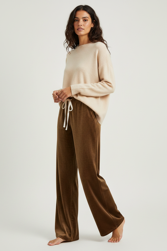Pantalon Velours Marron Ample Fluide Décontracté