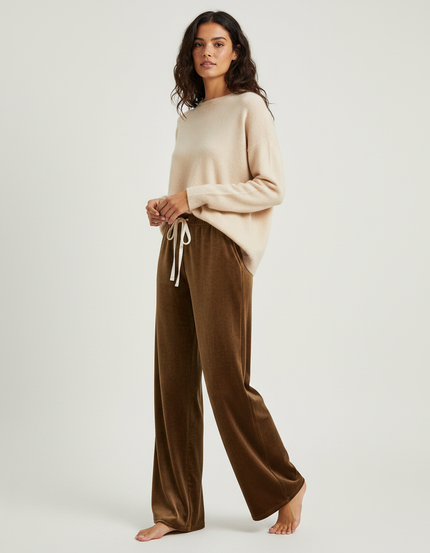 Pantalon Velours Marron Ample Fluide Décontracté