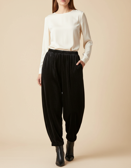 Pantalon Velours Noir Ample Harem Élastiqué Femme