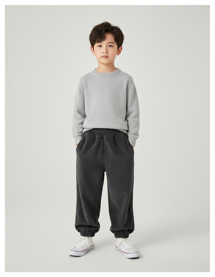 Pantalon Velours Enfant Côtelé Gris Foncé Élastique Décontracté Hiver - Cordé