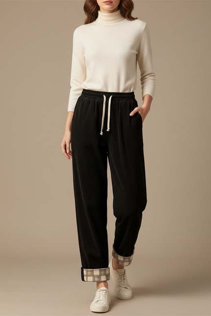 Pantalon Velours Noir Côtelé Droit Plaid Décontracté - Cordé